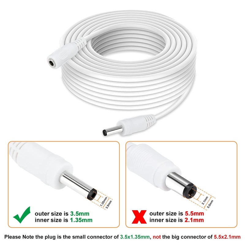 WILDHD DC Power Extension Cable 33ft 1.35mm x 3.5mm Compatible with 5V DC Adapter Cord for CCTV Security Camera IP Camera Standalone DVR (33ft DC3.5mm Plug White) - Image 2
